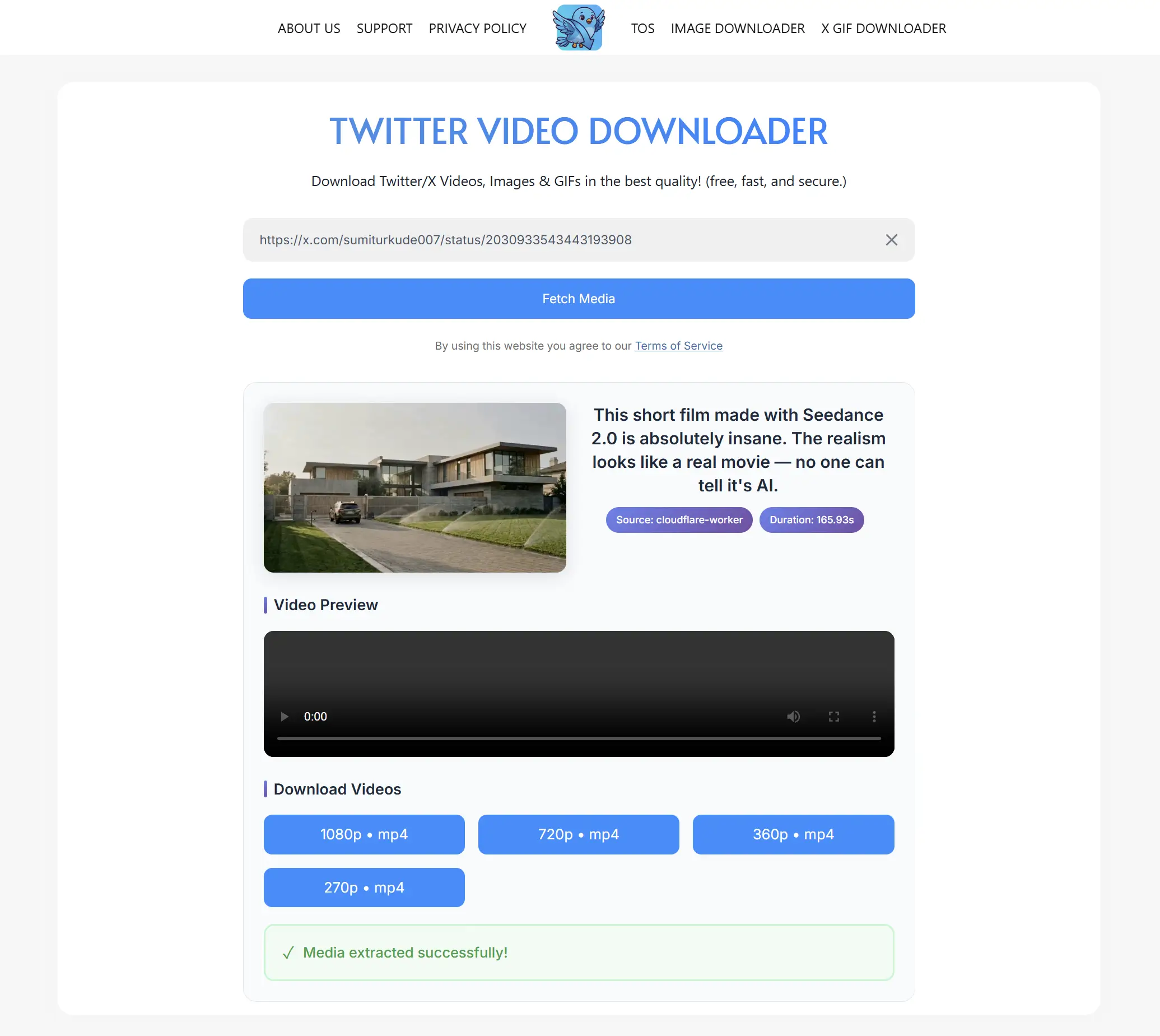 Paste the copied tweet URL into the tweeterdownloader’s input box