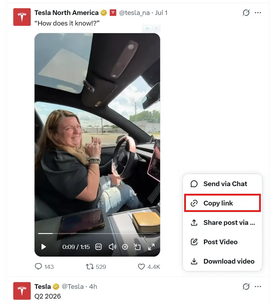 Find the Tweet and copy its url