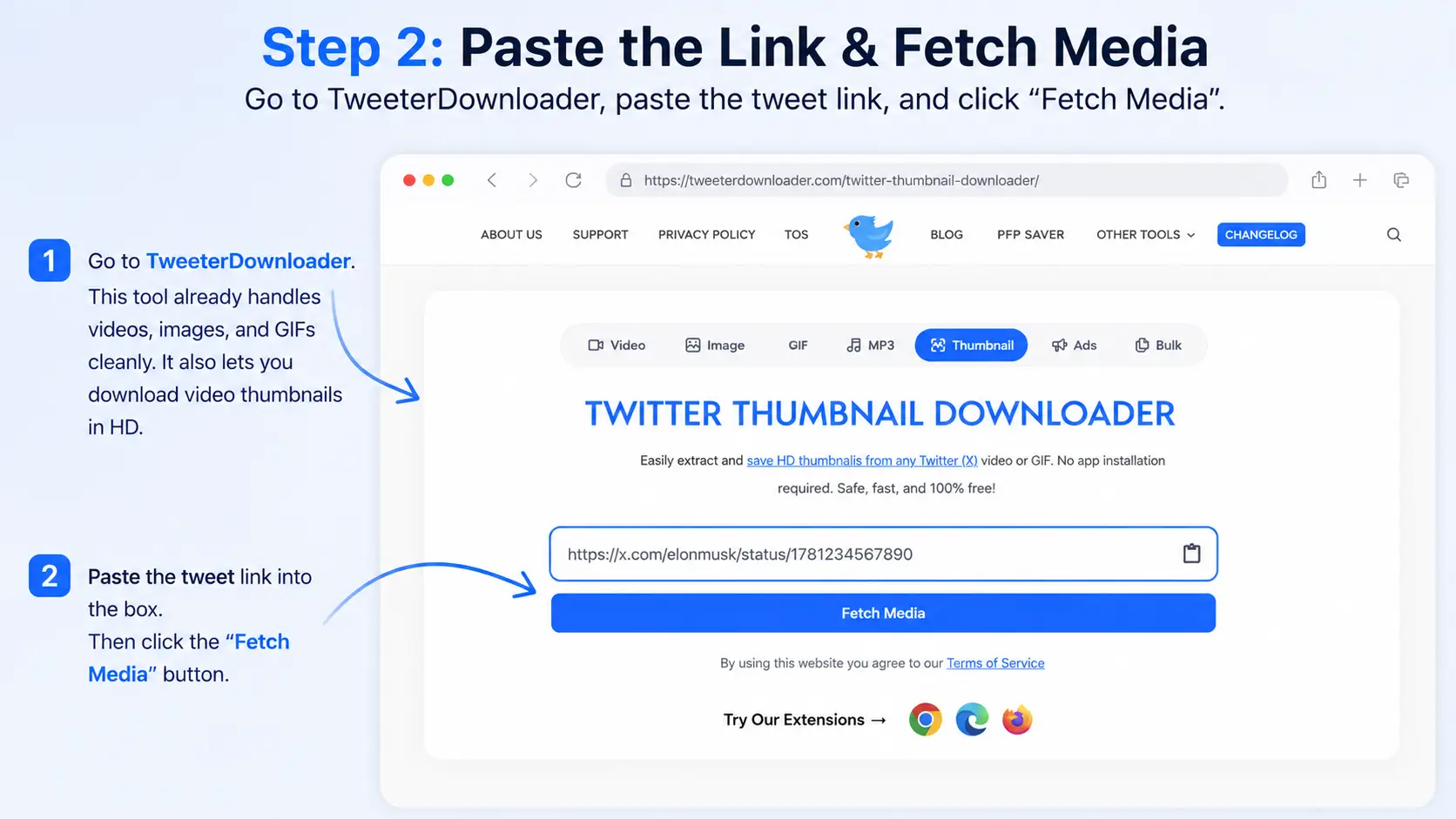Paste the tweet link into the tweeter downloader's box
