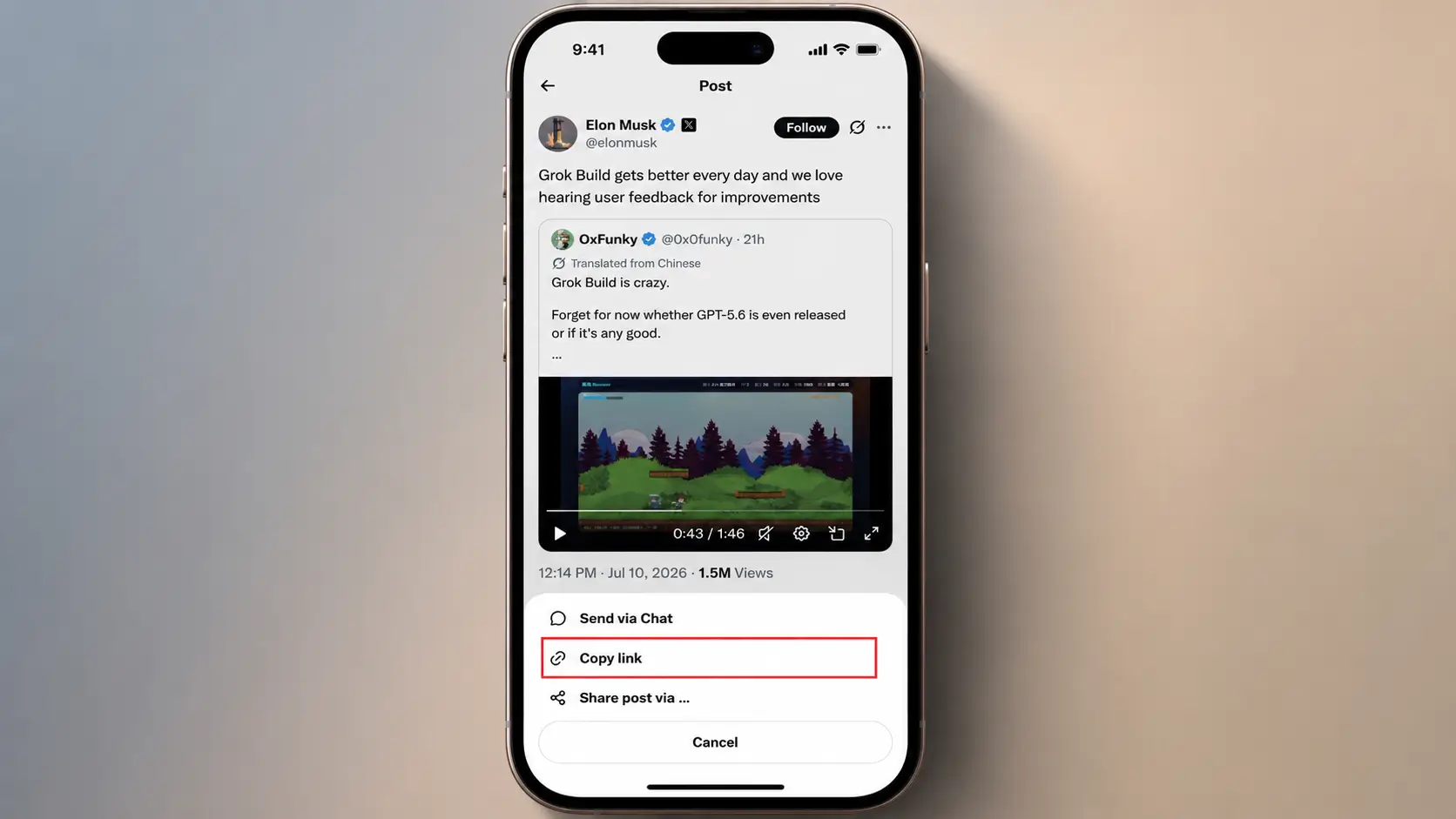 Tap the Share icon and Copy link