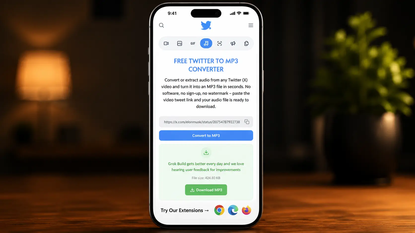 tap Convert to MP3 button and Download